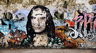 Mona Lisa graffiti, calligraphy, Mona Lisa, graffiti, wall HD wallpaper