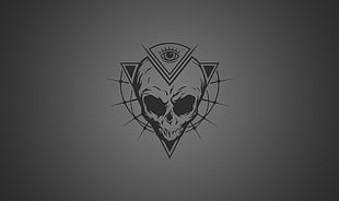 triangular black skull with eye logo, skull, eyes, triangle, simple background HD wallpaper