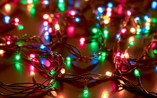 black string lights, New Year, snow, lights, wires HD wallpaper