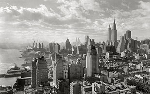 grayscale photo of Empire State Building, city, skyscraper, vintage, New York City HD wallpaper