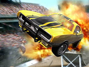 black and yellow classic car scale model, car, stuntman, video games HD wallpaper