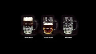 three clear glass mugs