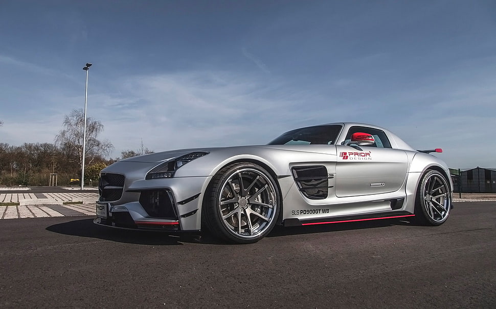 silver coupe, Prior Design, Mercedes-Benz, Mercedes-Benz SLS AMG, Mercedes-Benz SLS AMG PD900GT HD wallpaper