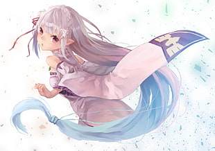 female character illustration, white  background, braids, dress, Emilia