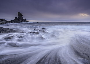 ocean wave near rocky mountain at daytime, iceland HD wallpaper