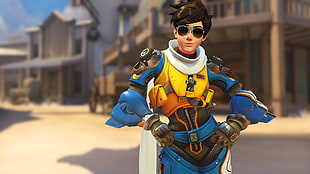 black haired female game character, Overwatch, Tracer (Overwatch) HD wallpaper