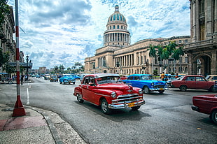 red car, town, city, sculpture, statue