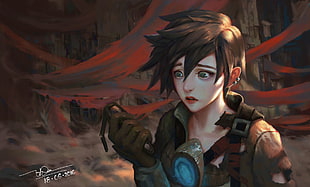 brown-haired animated character digital wallpaper, Overwatch, video games, Tracer (Overwatch), artwork HD wallpaper