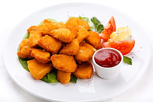 chicken nuggets with tomatoes and sauce HD wallpaper