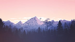 mountain ranges during golden hour artwork HD wallpaper