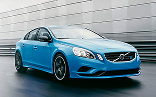 blue Volvo S series sedan HD wallpaper