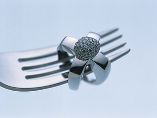 silver-colored ring on fork HD wallpaper