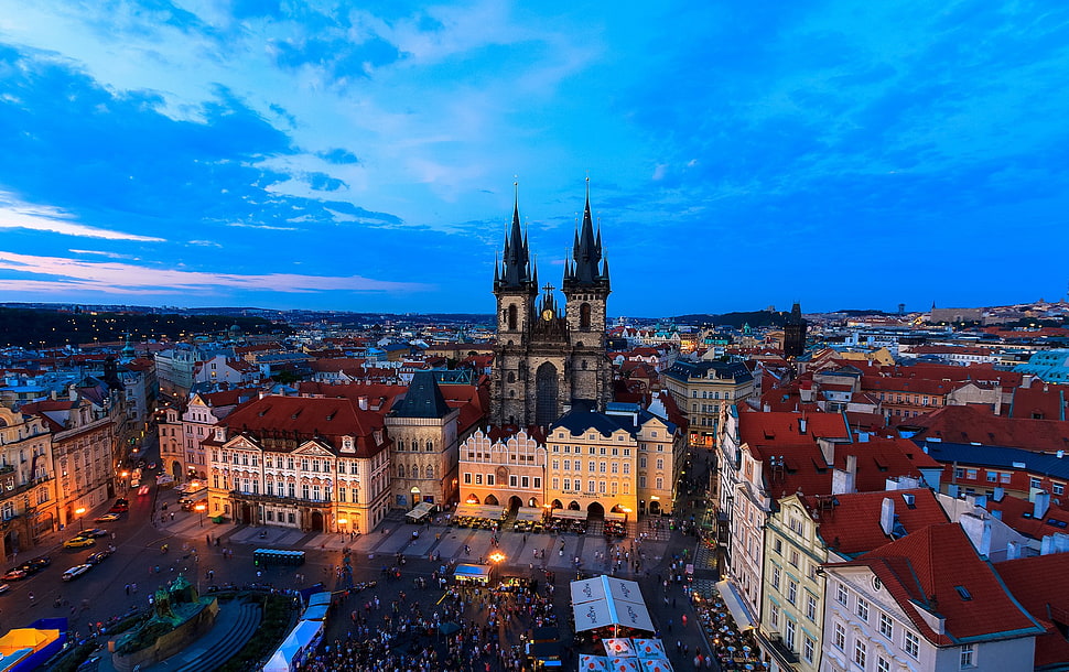 gray and black gothic architecture church, urban, Prague, Czech Republic HD wallpaper