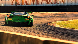 green car, Ferrari 458 Italia GT3, racing, car HD wallpaper