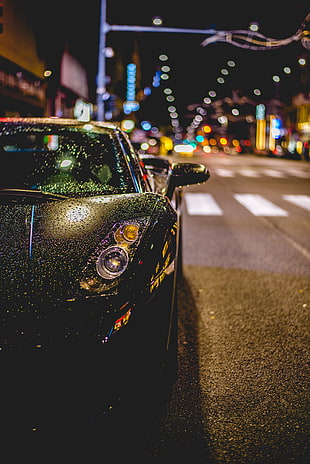 black car, Auto, Front view, Rain HD wallpaper