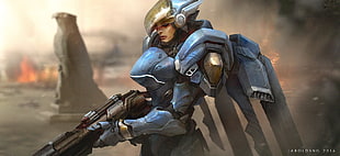 man holding rifle digital wallpaper, Overwatch, Pharah (Overwatch) HD wallpaper