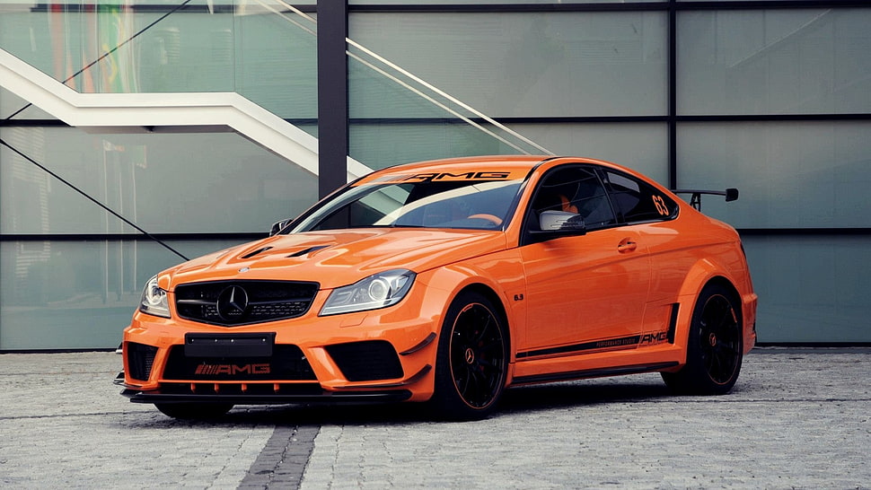 orange Mercedes-Benz coupe HD wallpaper