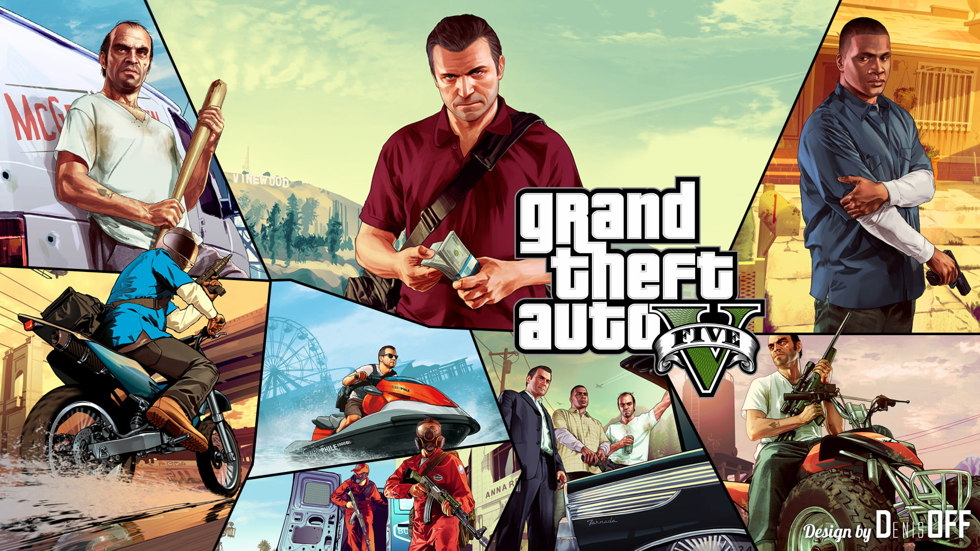 Grand Theft Auto Five game poster HD wallpaper | Wallpaper Flare