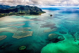 clear lake and gray mountain digital walpaper, nature, Hawaii, landscape, mountains