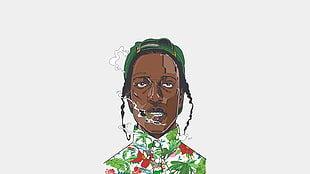 black-haired man illustration, ASAP Rocky, smoke, caricature HD wallpaper