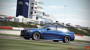 blue sedan, BMW M5, blue cars HD wallpaper