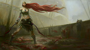 female warrior holding sword wallpaper HD wallpaper