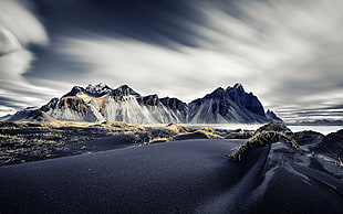 gray mountain, nature, dark, landscape, mountains HD wallpaper