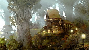 forest town with lights artwork, Final Fantasy XIV: A Realm Reborn