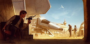 Star Wars movie still screenshot, Han Solo, Star Wars, Chewbacca, artwork HD wallpaper