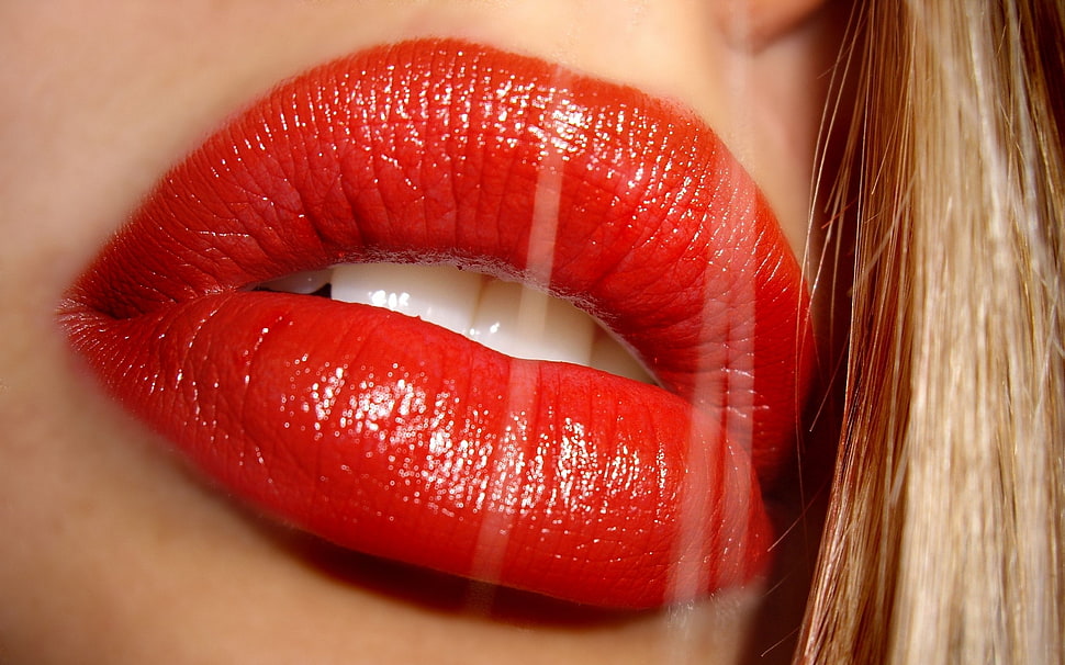 close up photo of red lipstick HD wallpaper