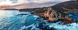 cliff and body of water, water, landscape, sea, waves