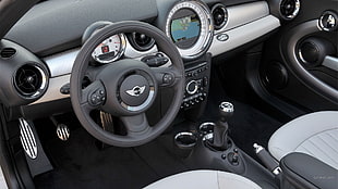 black and gray Mini Cooper vehicle steering wheel, Mini Roadster, steering wheel, car interior, car