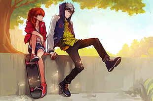Neon Genesis Evangelion, skateboard, Kaoru Nagisa, Asuka Langley Soryu HD wallpaper