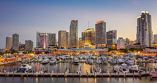 red and white concrete building, Florida, building, yachts