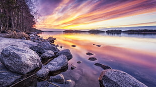 silhouette photography of body of water, water, sky, nature, clouds