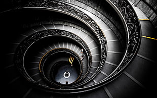 photo of gray and black spiral stairs HD wallpaper