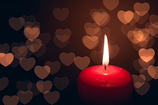 lighted red candle in closeup photography HD wallpaper