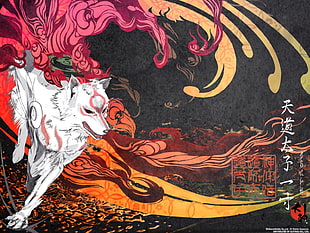 white wolf painting, Okami, video games, Amaterasu HD wallpaper