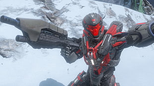 red and black Halo Spartan Super Soldier HD wallpaper