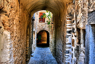 red wooden door, Chios, Greece HD wallpaper