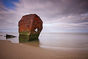 orange and green boat, nature, landscape, water, sea