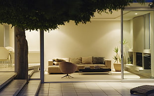 beige 3-seat sofa HD wallpaper