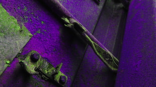 purple and black floral textile, rust, metal HD wallpaper