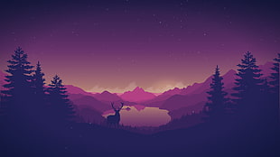 deer in forest with mountain view HD wallpaper