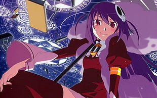 purple hair female anime character holding umbrella HD wallpaper