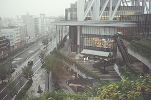 gray and black metal trailer, city, hazy, industrial, balcony