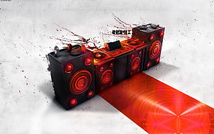 red and black car engine, music, stereos, digital art HD wallpaper