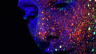 neon, glowing, body paint, paint splatter