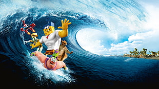 Spongebob Squarepants surfing illustration HD wallpaper