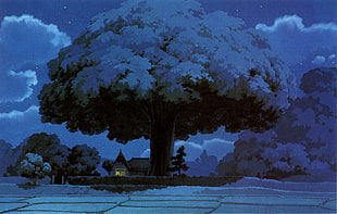 house near tree painting, fantasy art, anime, Studio Ghibli, My Neighbor Totoro HD wallpaper